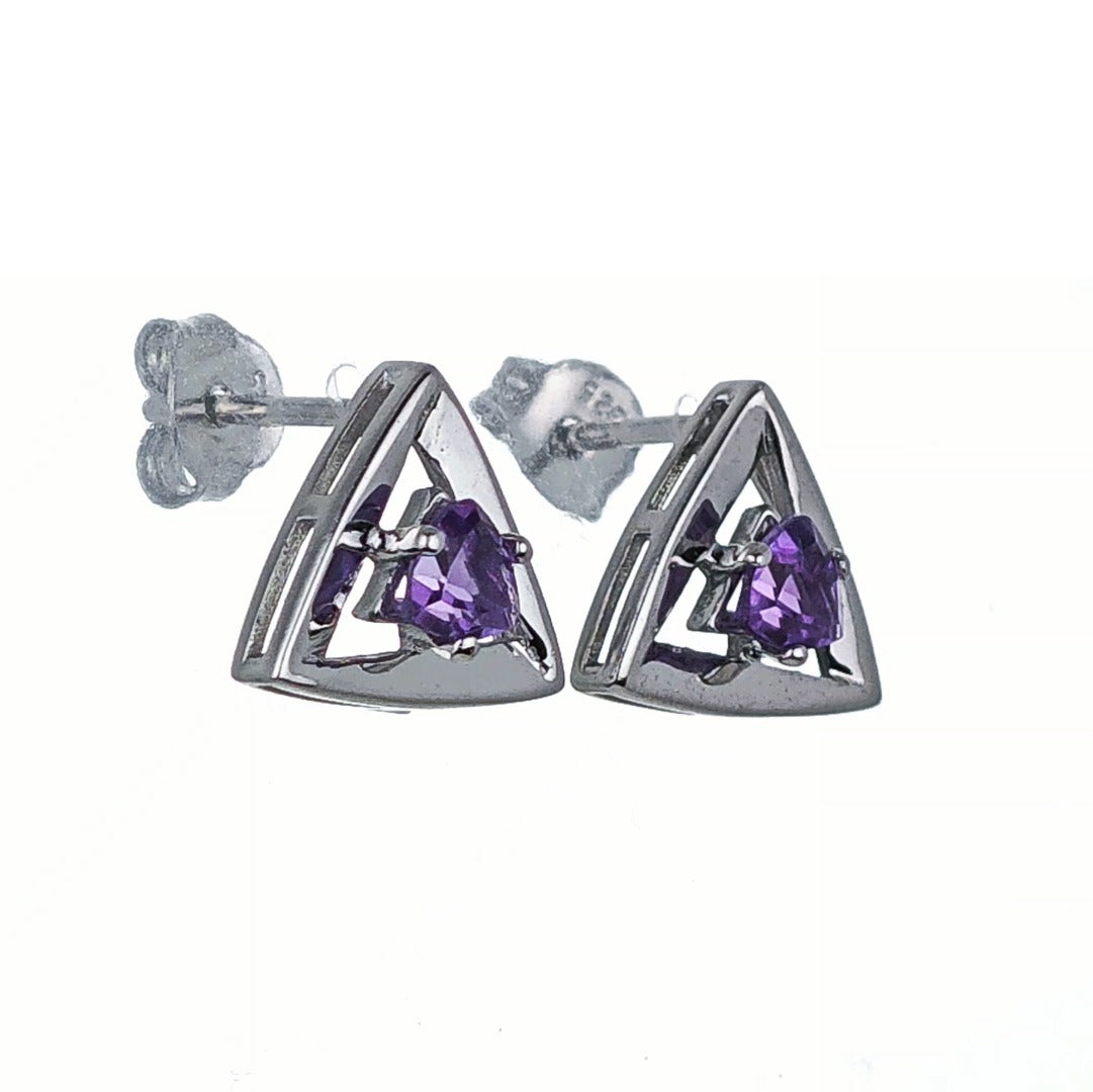 Amethyst Earrings Sterling Silver Studs Trillion