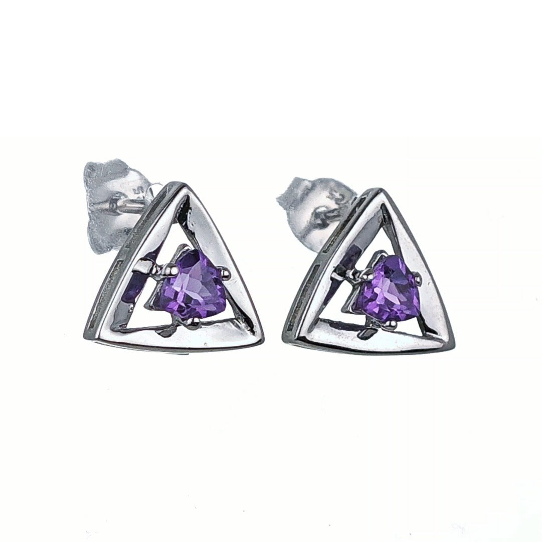 Amethyst Earrings Sterling Silver Studs Trillion