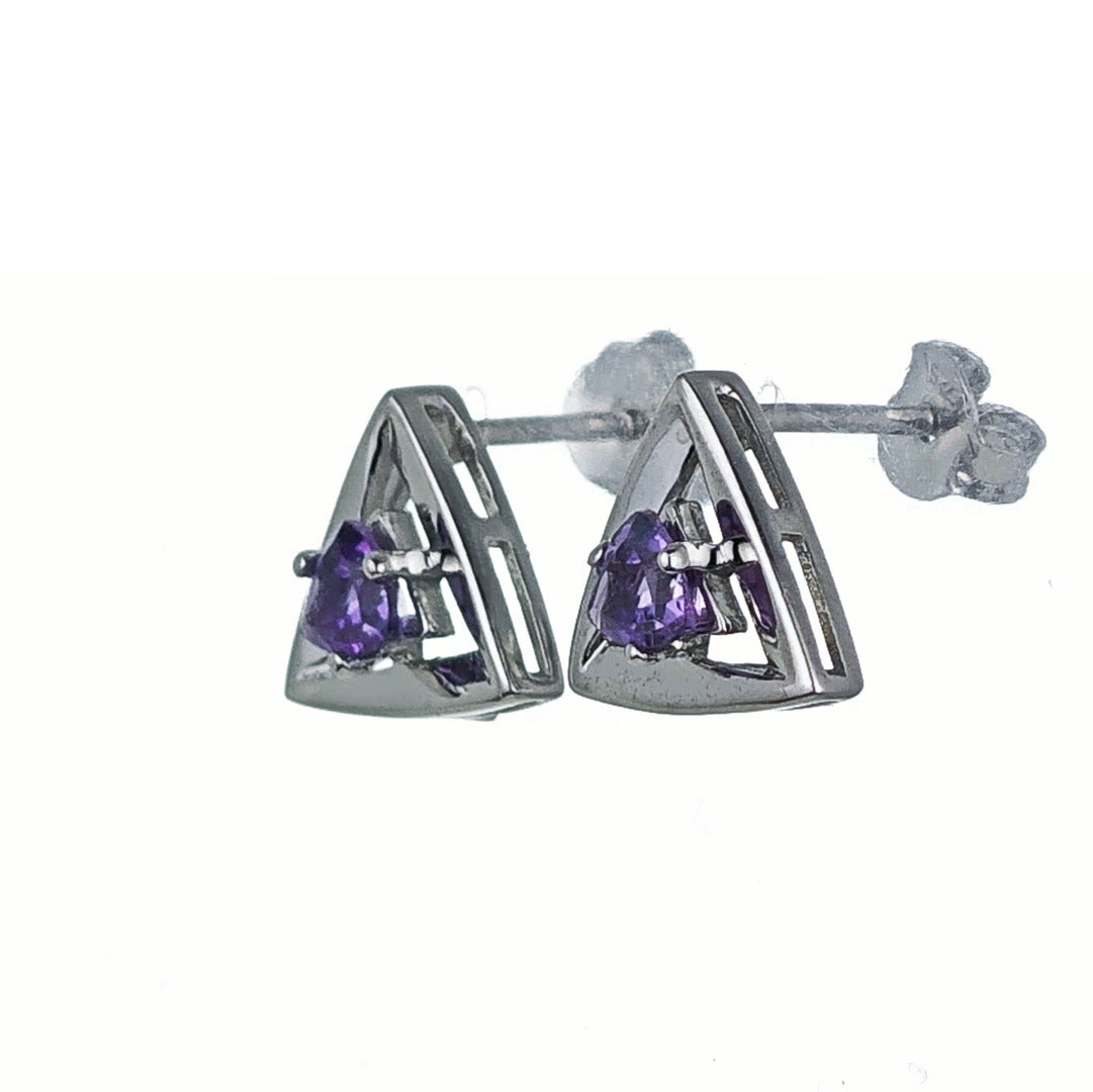 Amethyst Earrings Sterling Silver Studs Trillion