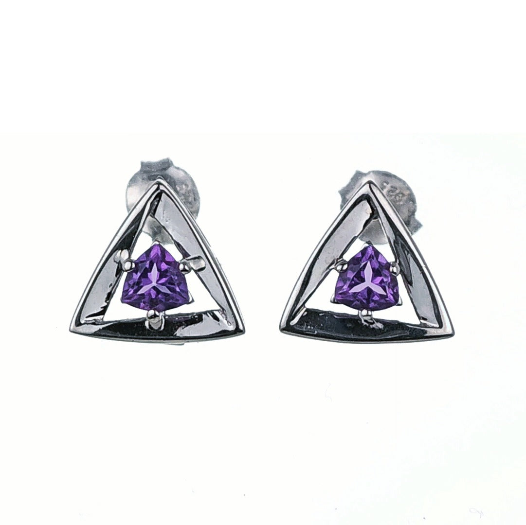 Amethyst Earrings Sterling Silver Studs Trillion