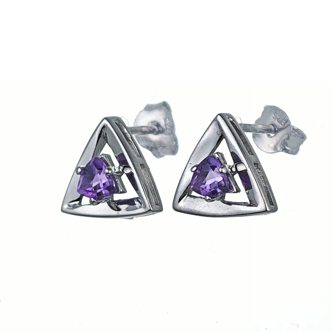 Amethyst Earrings Sterling Silver Studs Trillion