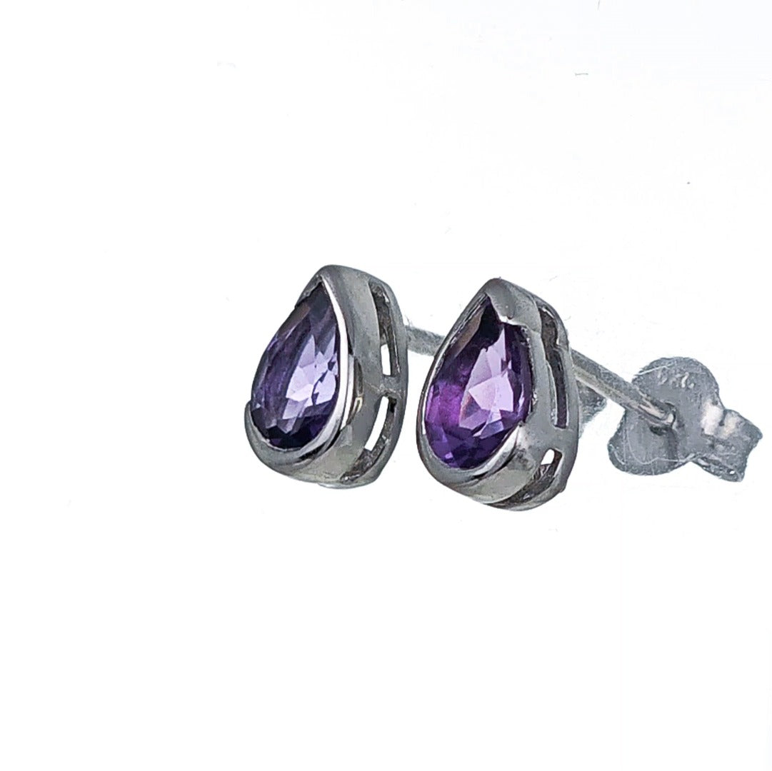 Amethyst Earrings Sterling Silver Studs Infinity Loop