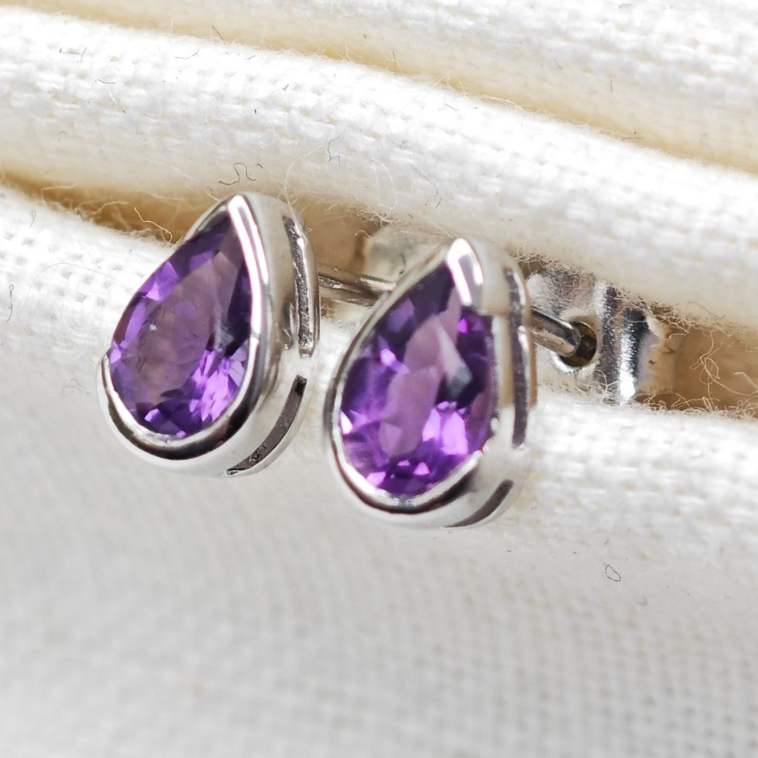 Amethyst Earrings Sterling Silver Studs Infinity Loop