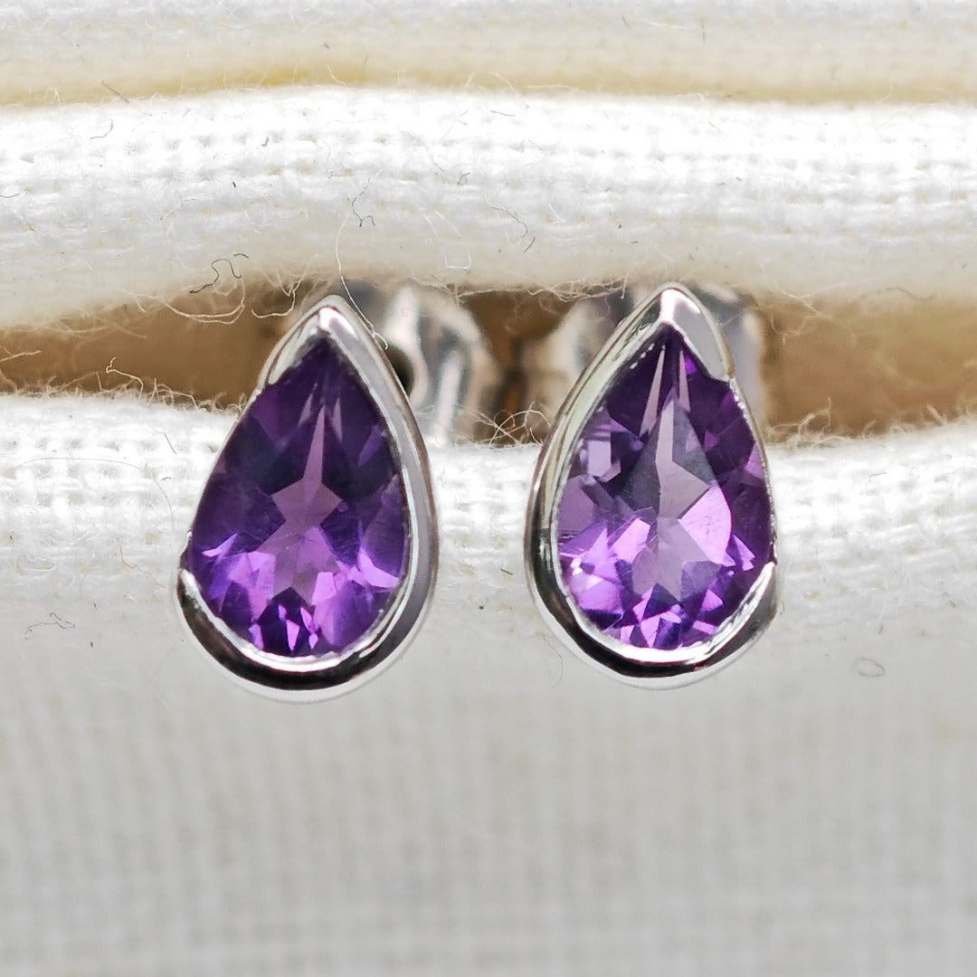 Amethyst Earrings Sterling Silver Studs Infinity Loop