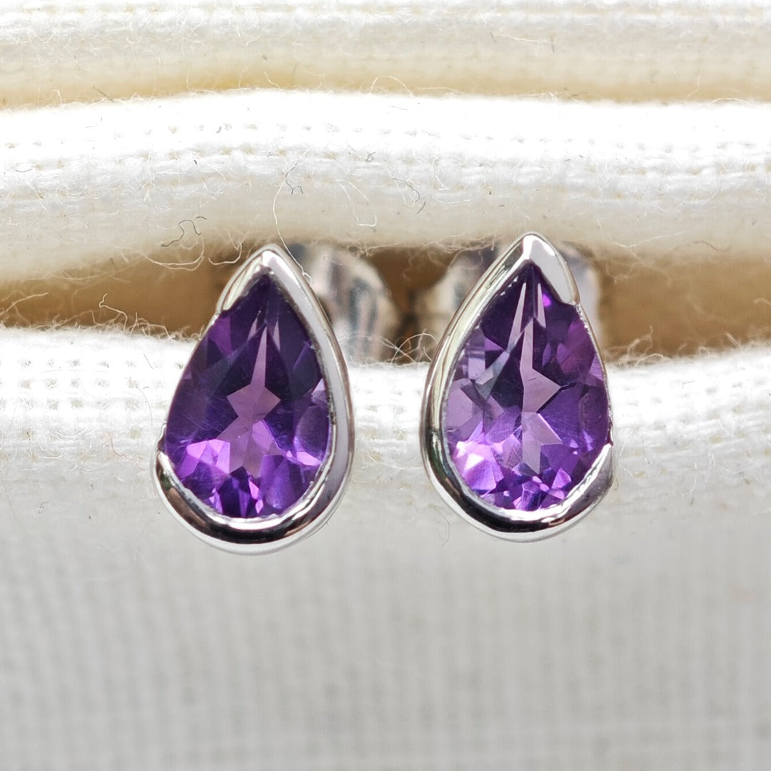 Amethyst Earrings Sterling Silver Studs Infinity Loop