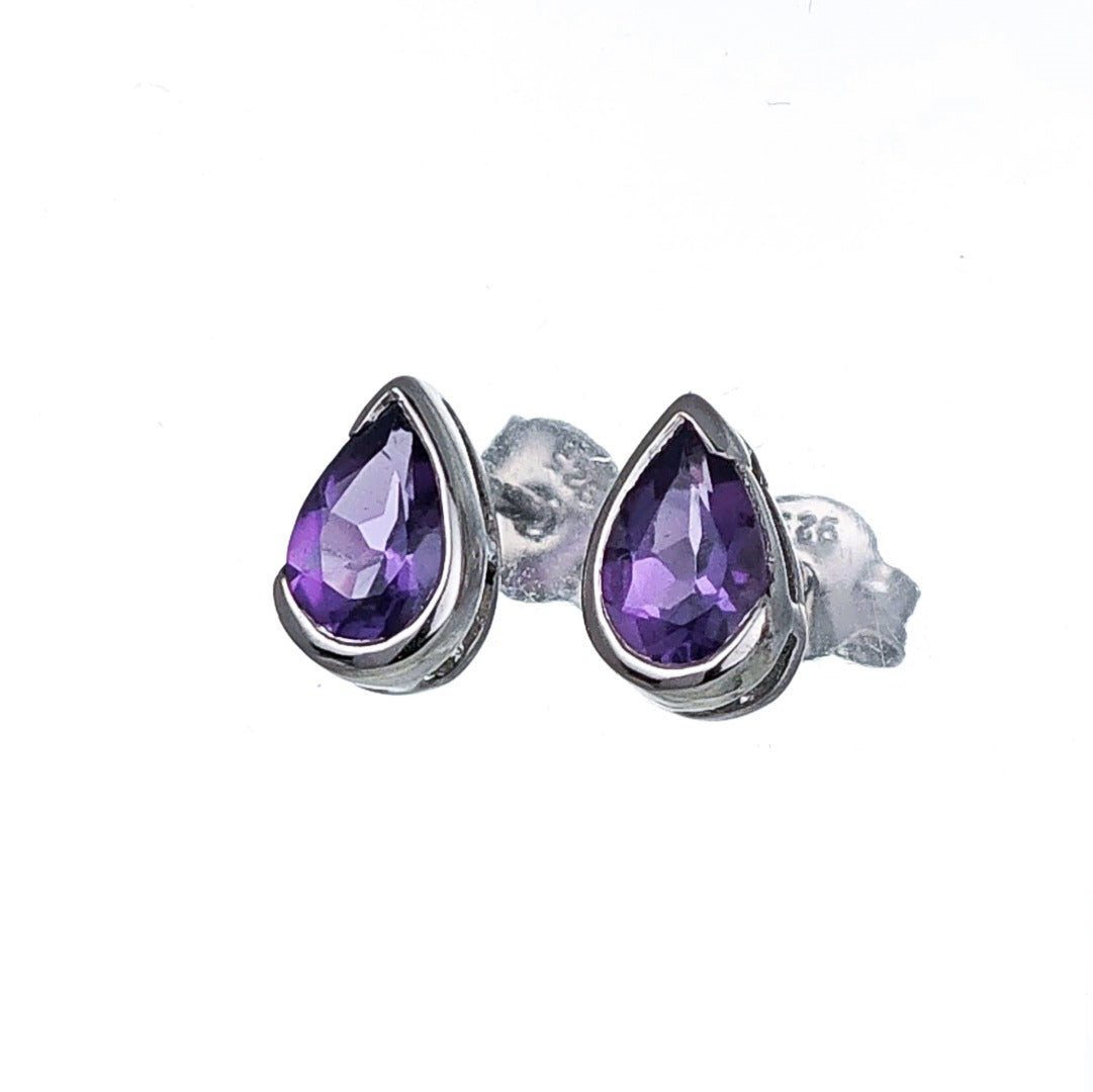 Amethyst Earrings Sterling Silver Studs Infinity Loop