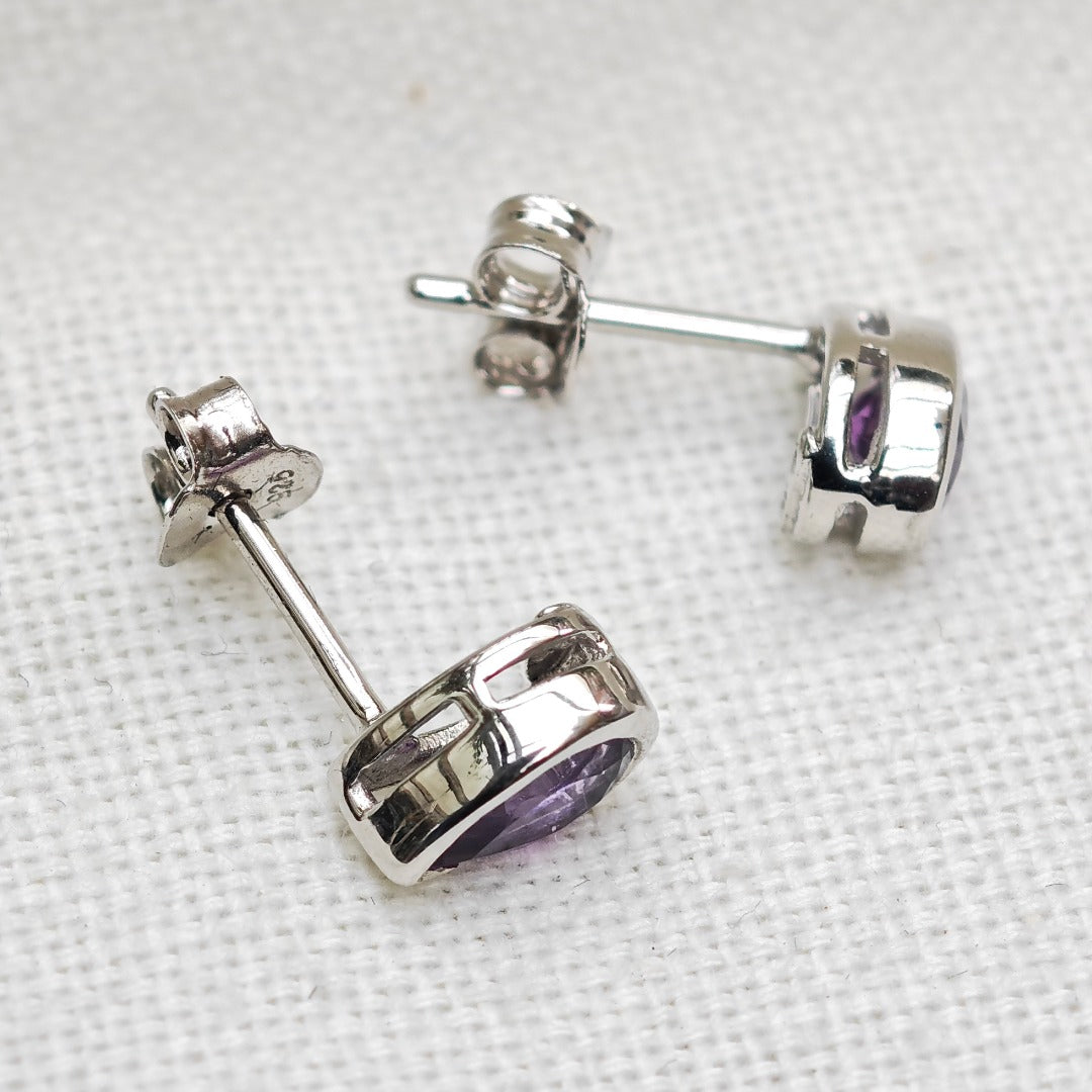 Amethyst Earrings Sterling Silver Studs Infinity Loop