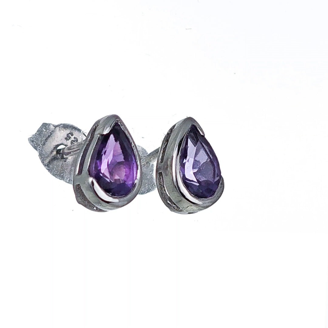 Amethyst Earrings Sterling Silver Studs Infinity Loop