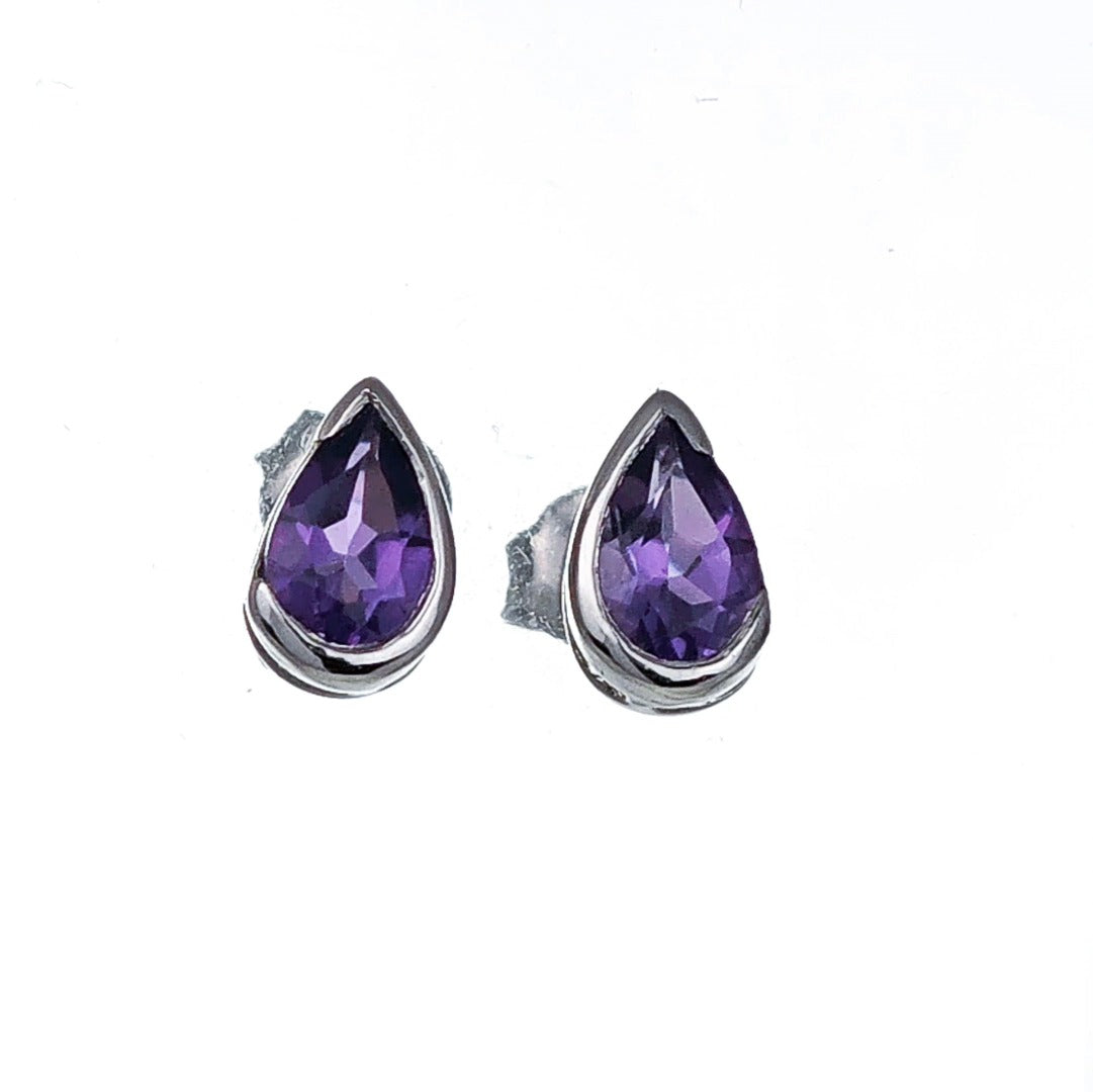 Amethyst Earrings Sterling Silver Studs Infinity Loop