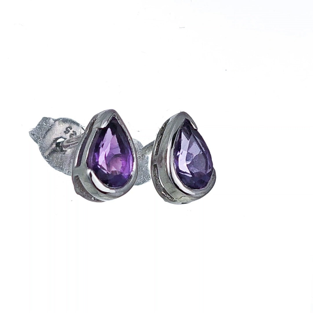 Amethyst Earrings Sterling Silver Studs Infinity Loop