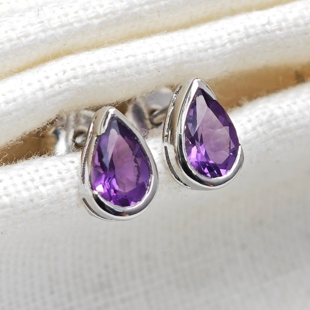 Amethyst Earrings Sterling Silver Studs Infinity Loop