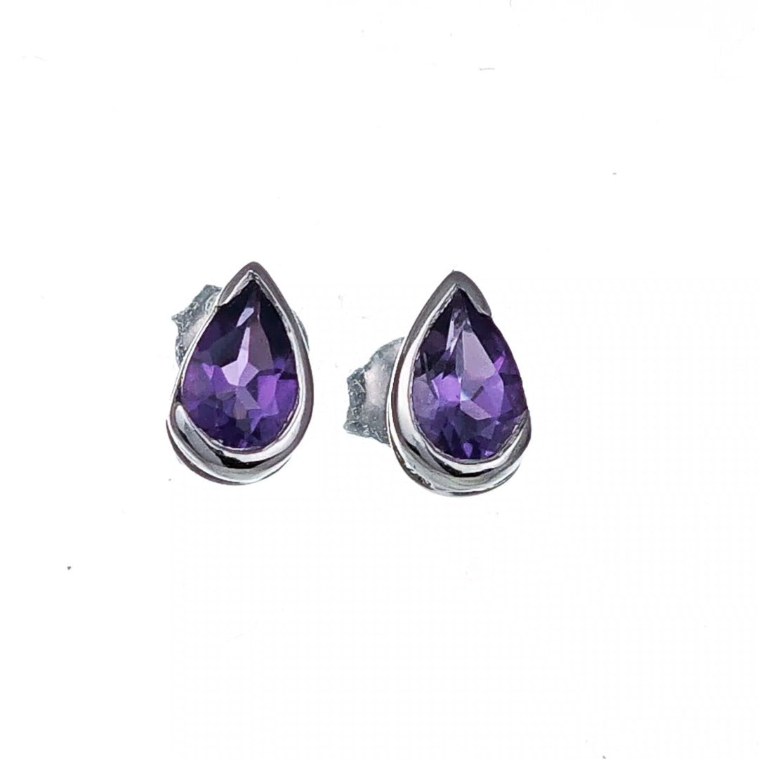 Amethyst Earrings Sterling Silver Studs Infinity Loop