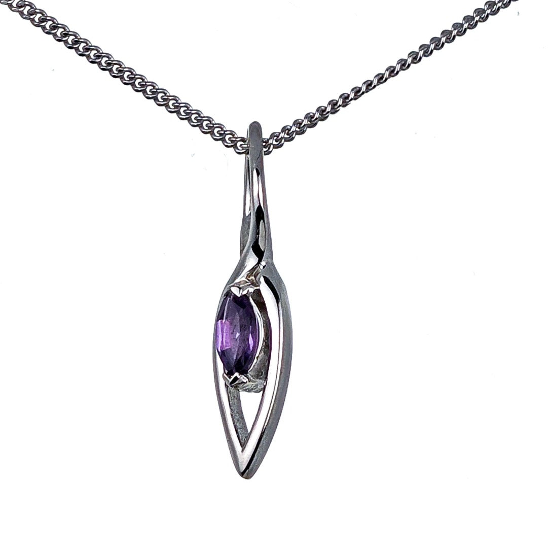 Amethyst Pendant Sterling Silver Marquise Infinity Loop