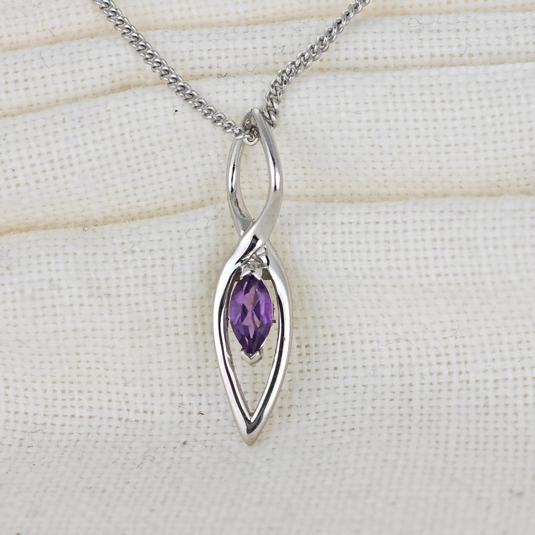 Amethyst Pendant Sterling Silver Marquise Infinity Loop