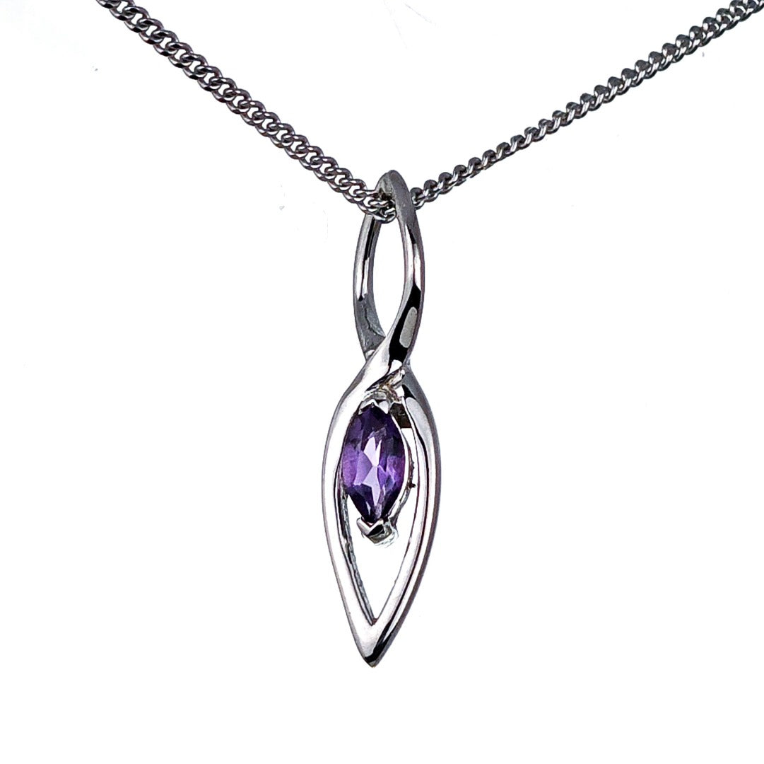 Amethyst Pendant Sterling Silver Marquise Infinity Loop