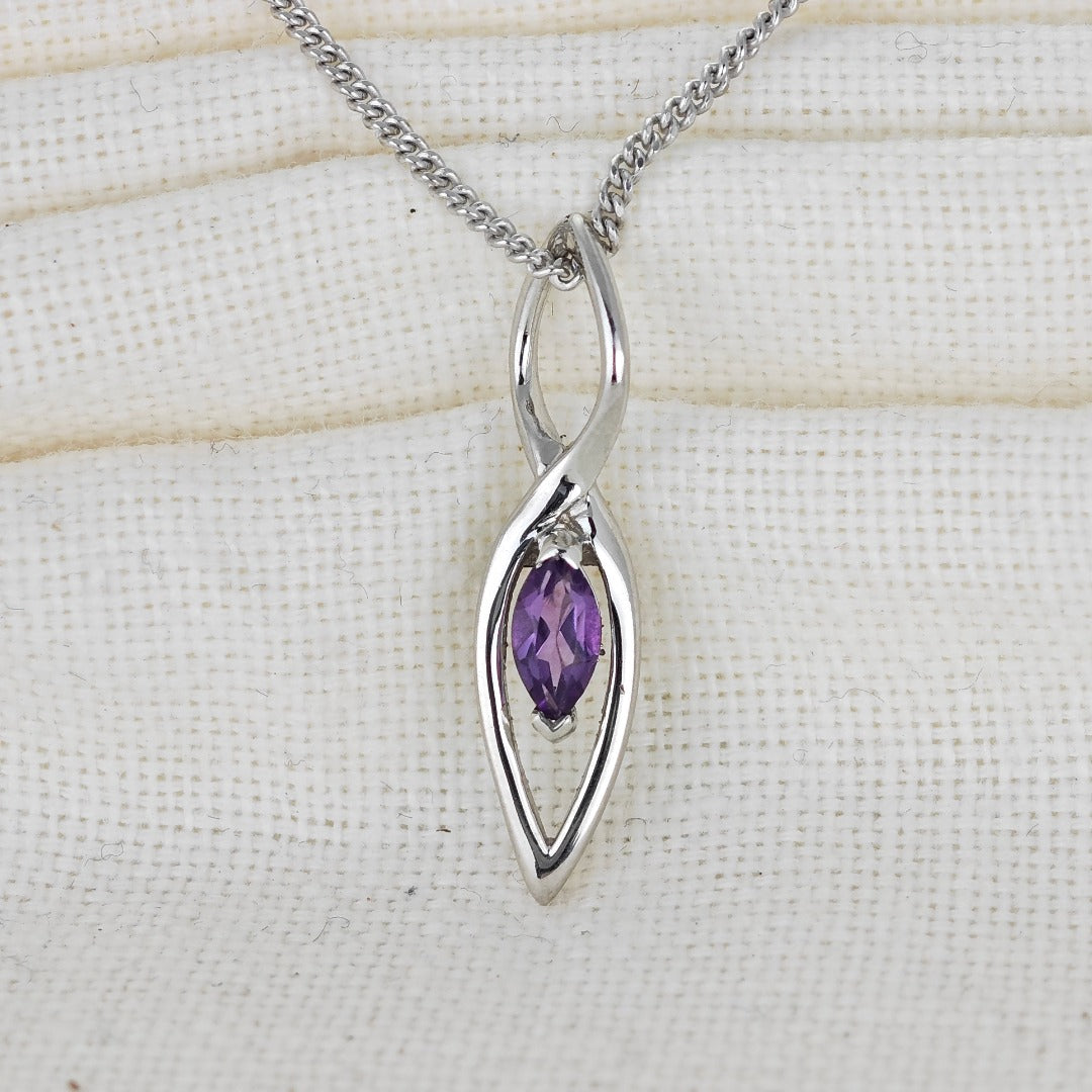 Amethyst Pendant Sterling Silver Marquise Infinity Loop