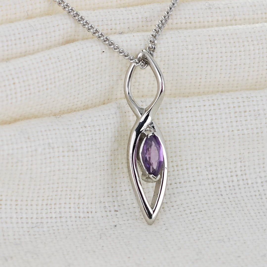 Amethyst Pendant Sterling Silver Marquise Infinity Loop