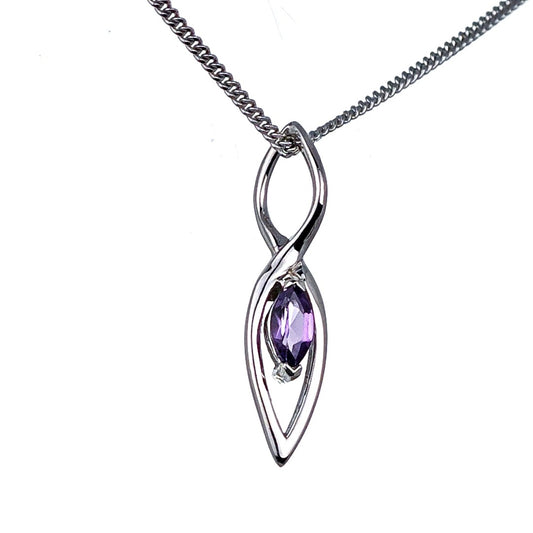 Amethyst Pendant Sterling Silver Marquise Infinity Loop