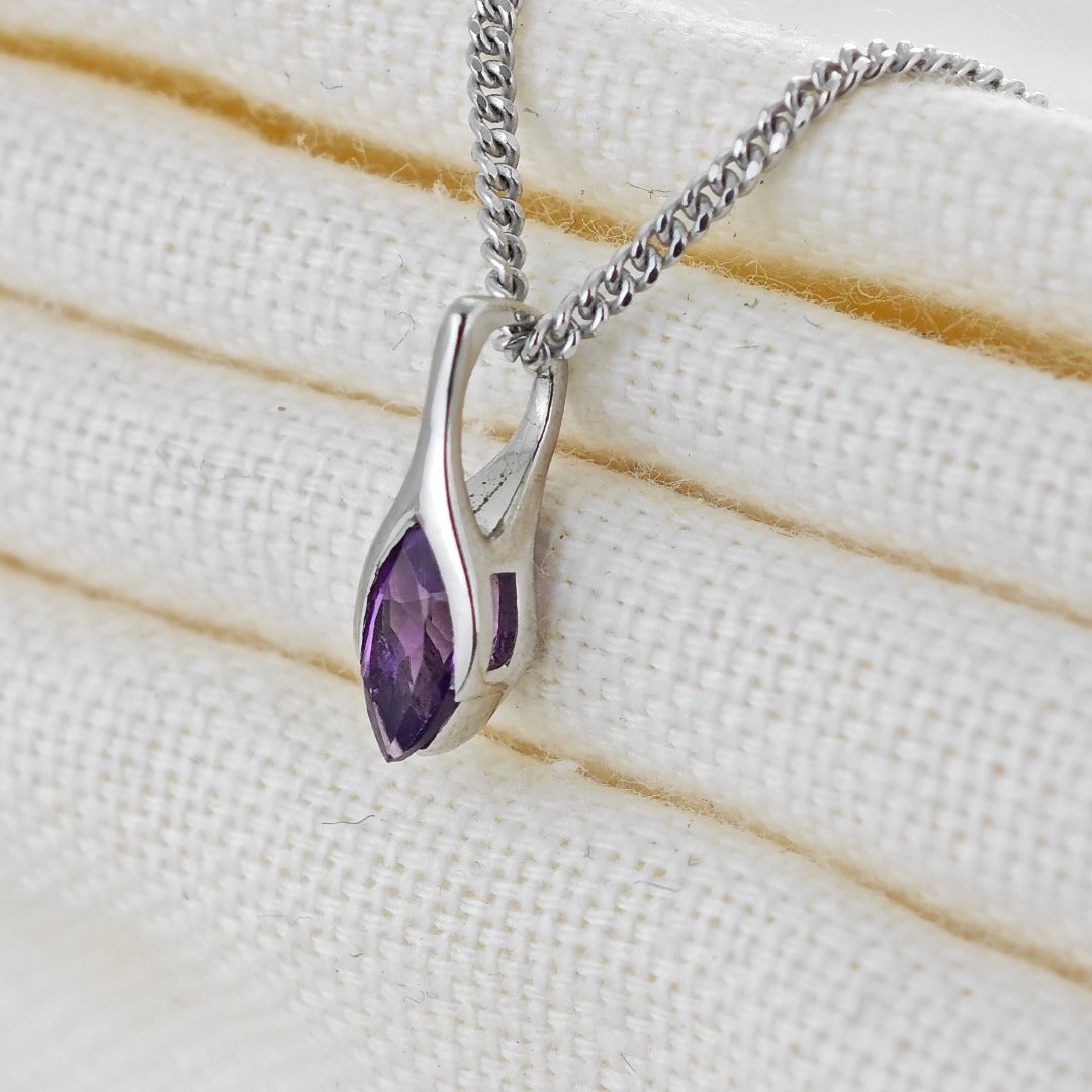 Amethyst Pendant Sterling Silver Minimalist Marquise