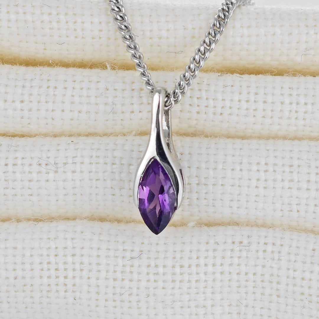 Amethyst Pendant Sterling Silver Minimalist Marquise