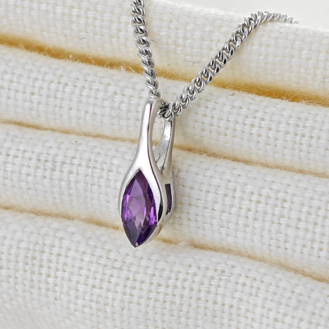 Amethyst Pendant Sterling Silver Minimalist Marquise