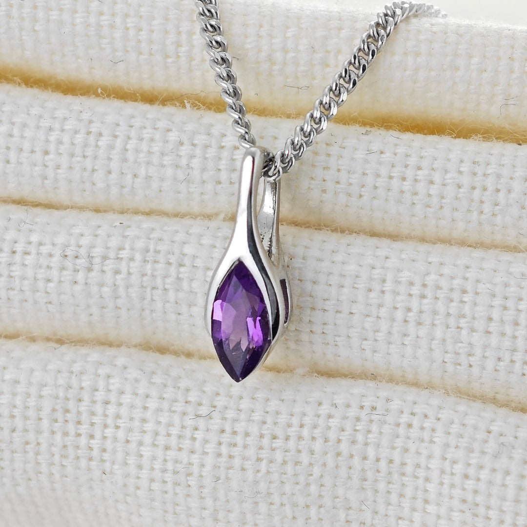 Amethyst Pendant Sterling Silver Minimalist Marquise