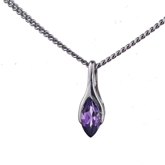 Amethyst Pendant Sterling Silver Minimalist Marquise