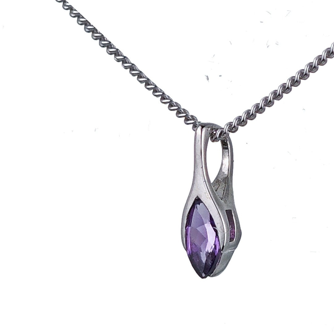 Amethyst Pendant Sterling Silver Minimalist Marquise