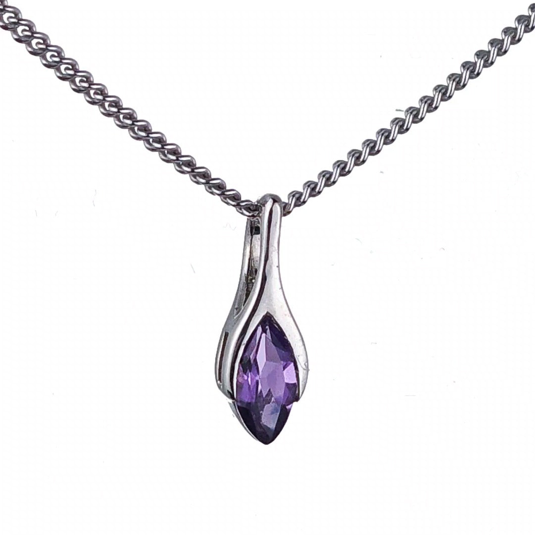 Amethyst Pendant Sterling Silver Minimalist Marquise