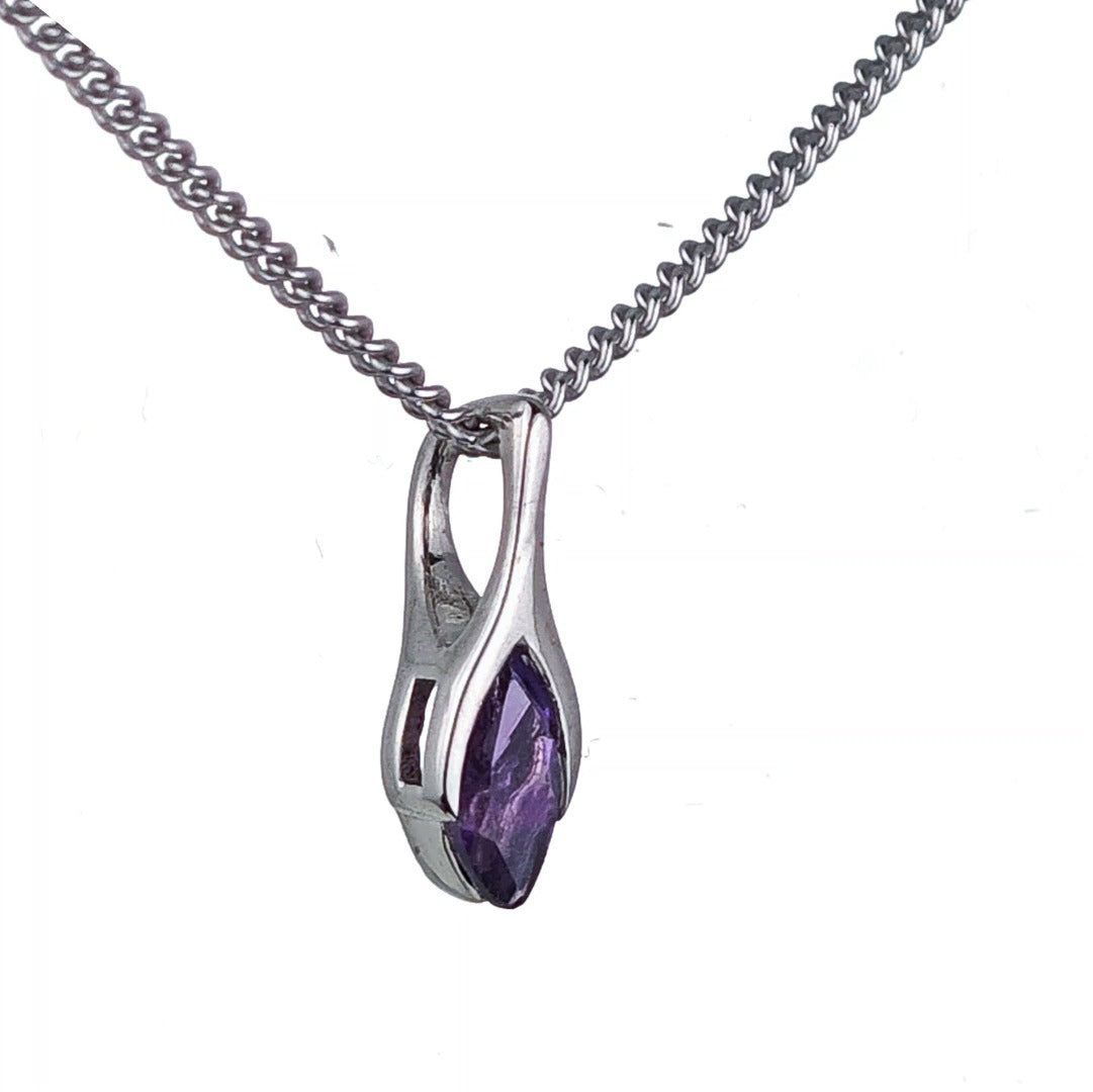 Amethyst Pendant Sterling Silver Minimalist Marquise