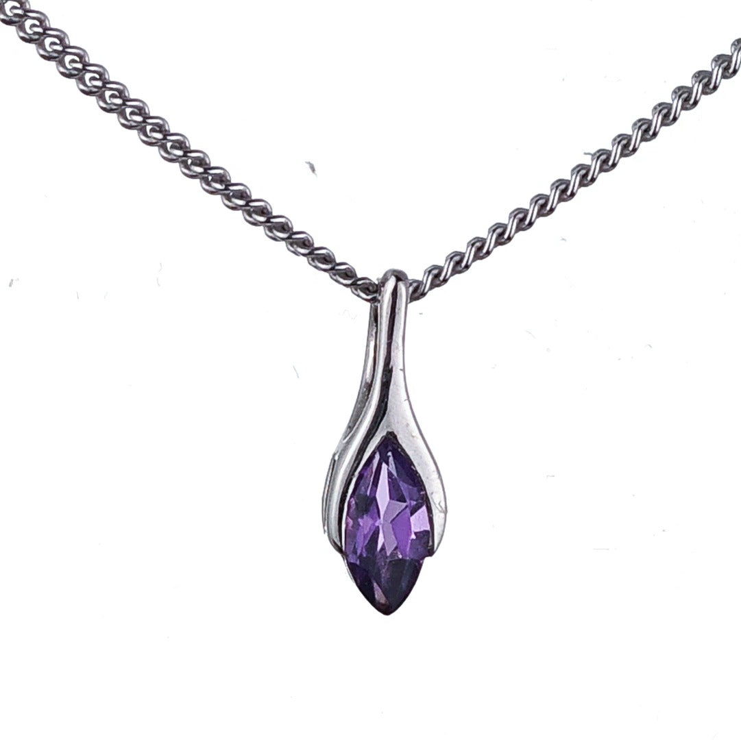 Amethyst Pendant Sterling Silver Minimalist Marquise