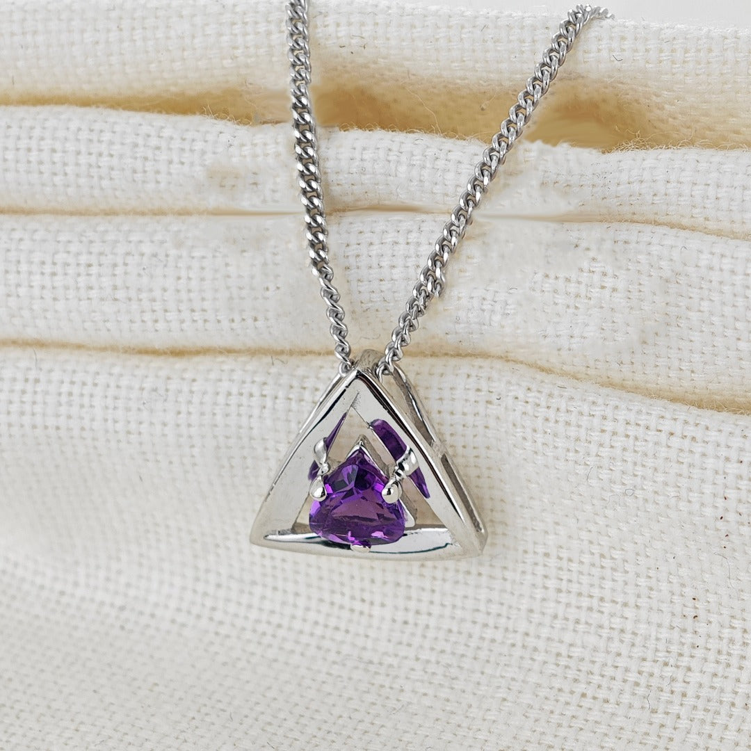 Amethyst Pendant Sterling Silver Trillion