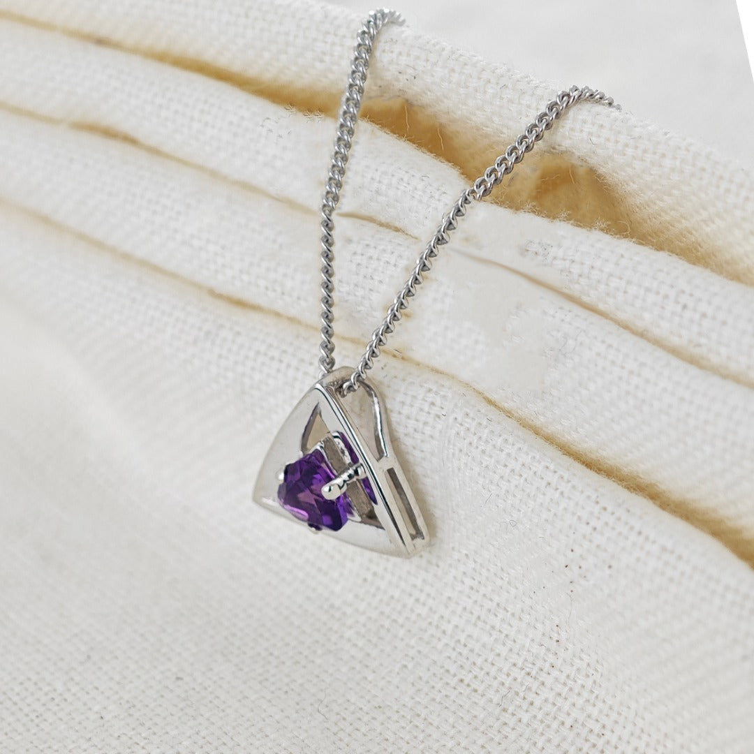 Amethyst Pendant Sterling Silver Trillion