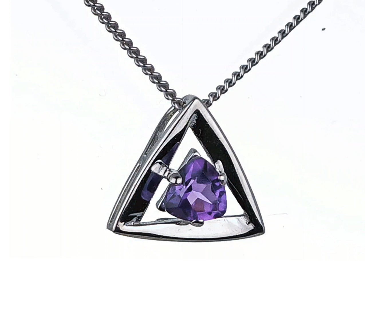 Amethyst Pendant Sterling Silver Trillion