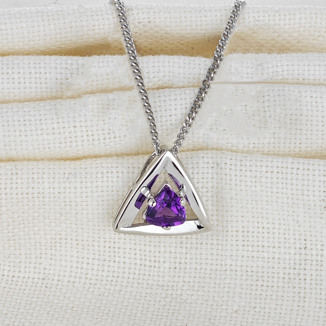 Amethyst Pendant Sterling Silver Trillion