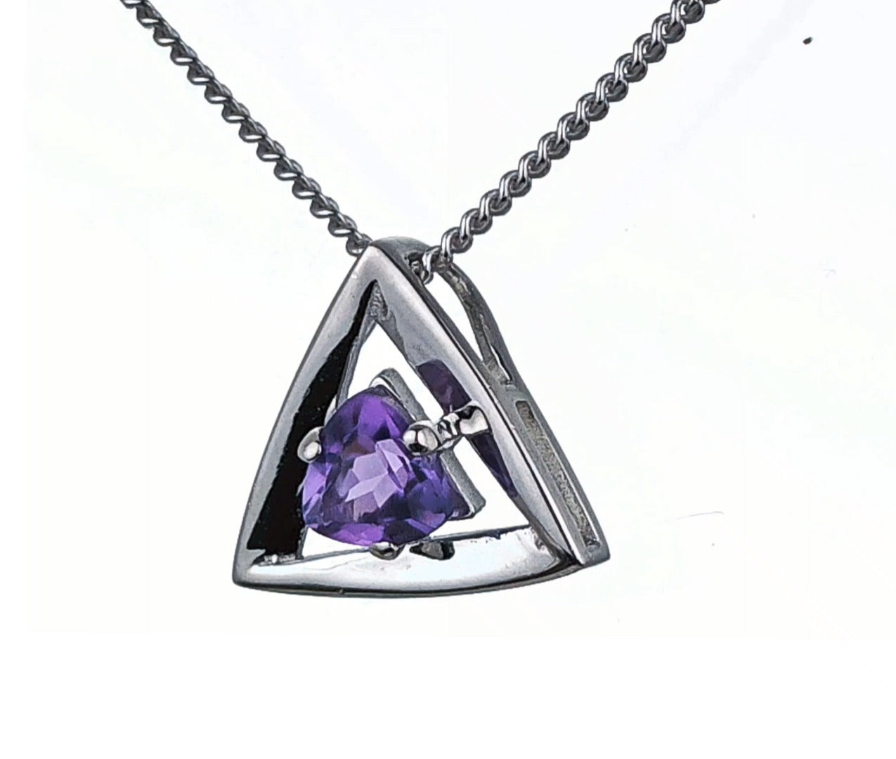 Amethyst Pendant Sterling Silver Trillion