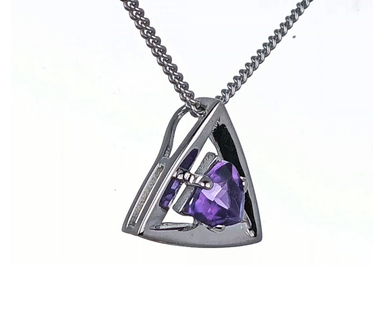 Amethyst Pendant Sterling Silver Trillion