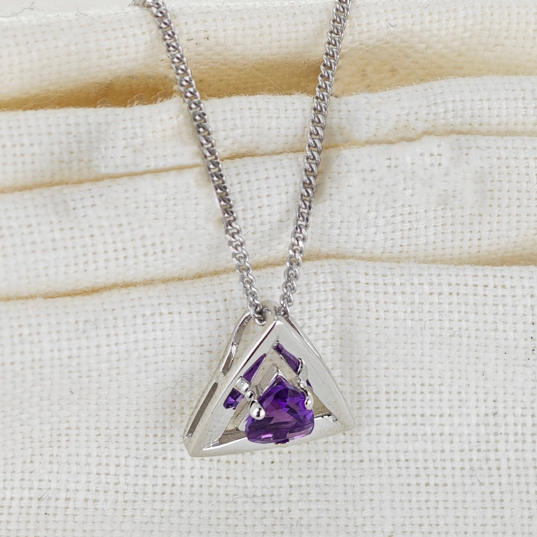 Amethyst Pendant Sterling Silver Trillion