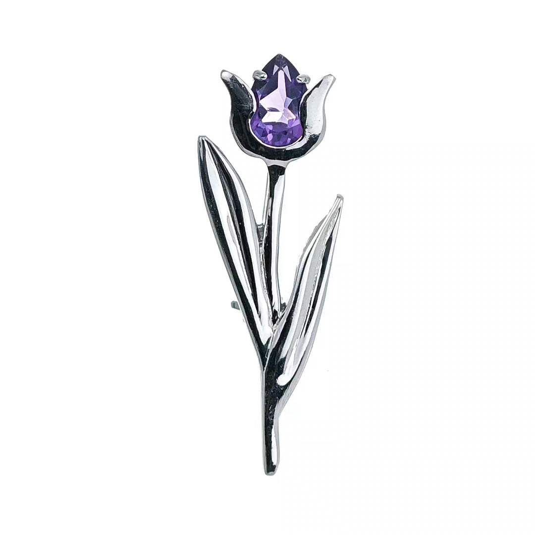 Amethyst Brooch Sterling Silver Tulip