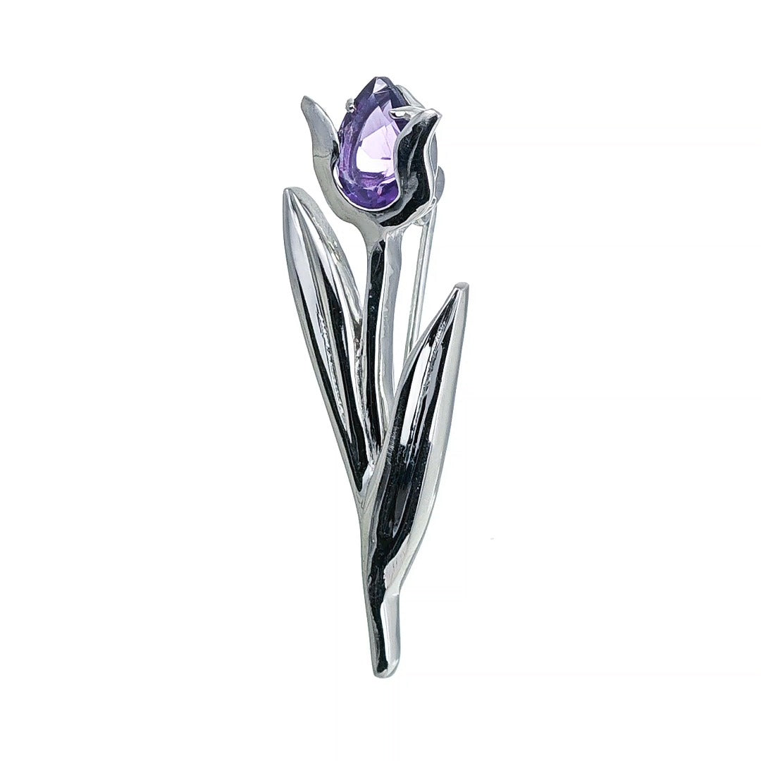 Amethyst Brooch Sterling Silver Tulip