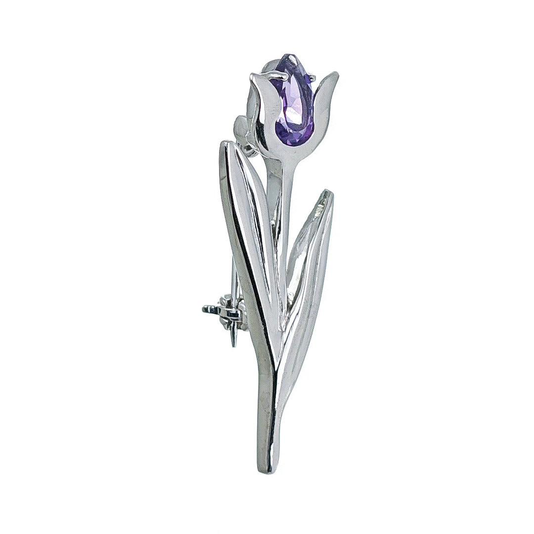 Amethyst Brooch Sterling Silver Tulip