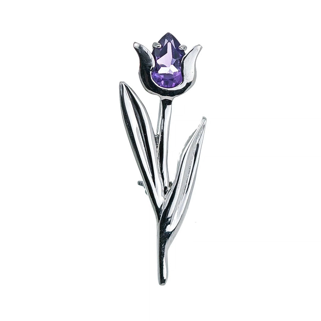 Amethyst Brooch Sterling Silver Tulip