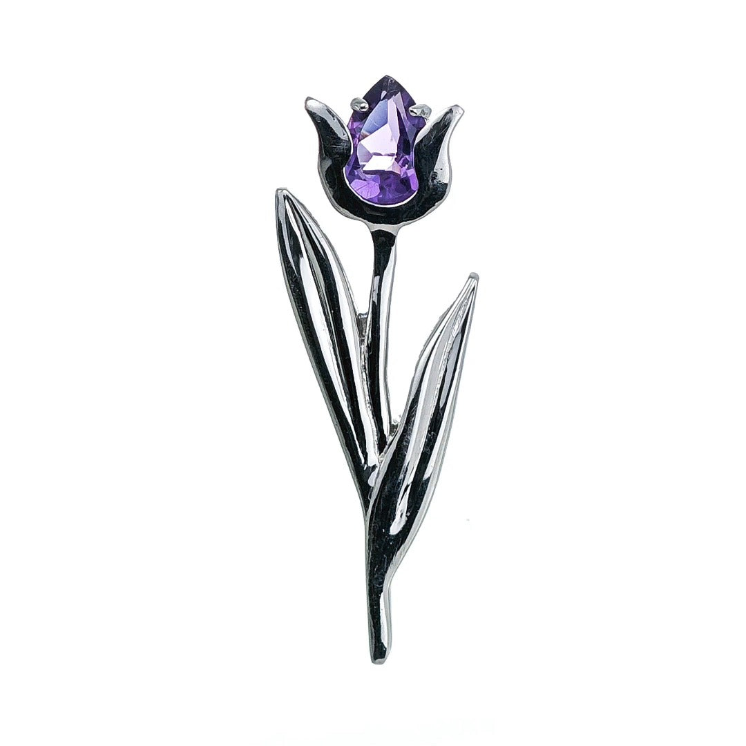 Amethyst Brooch Sterling Silver Tulip