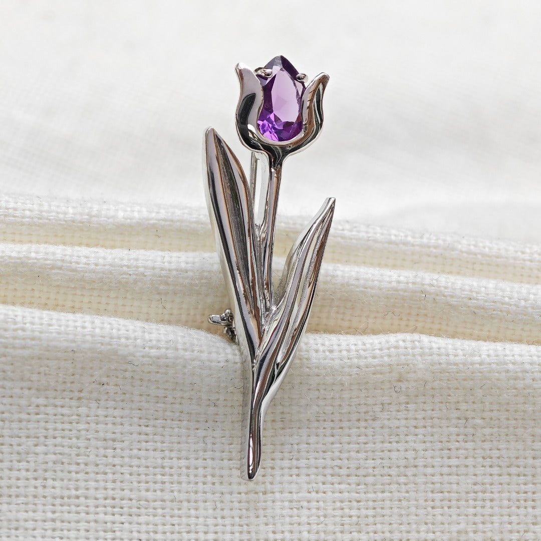 Amethyst Brooch Sterling Silver Tulip