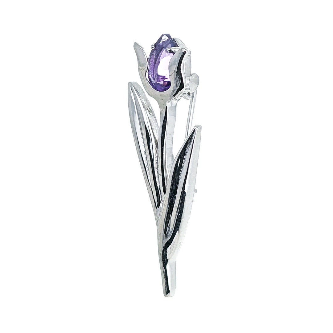 Amethyst Brooch Sterling Silver Tulip