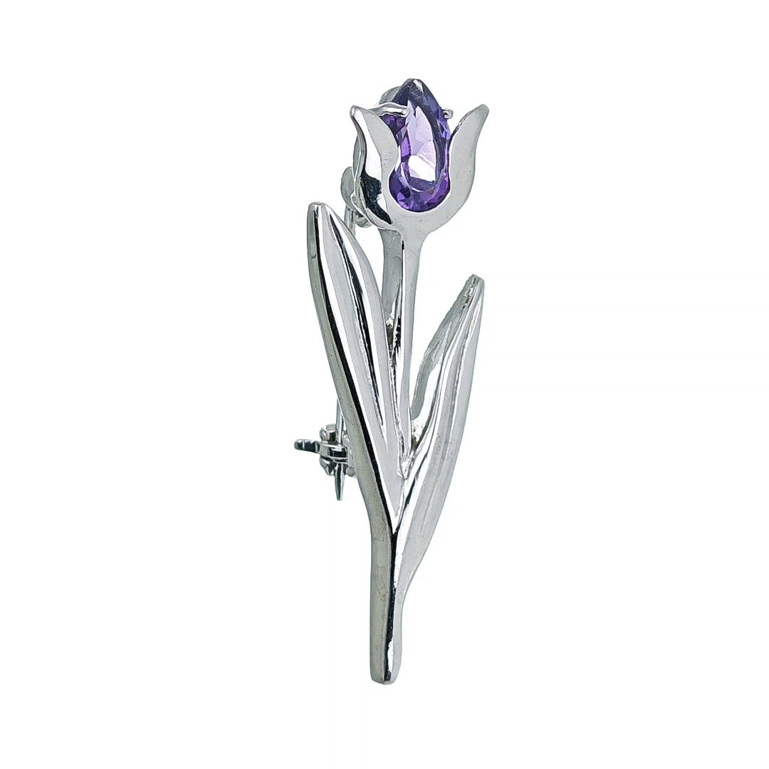 Amethyst Brooch Sterling Silver Tulip