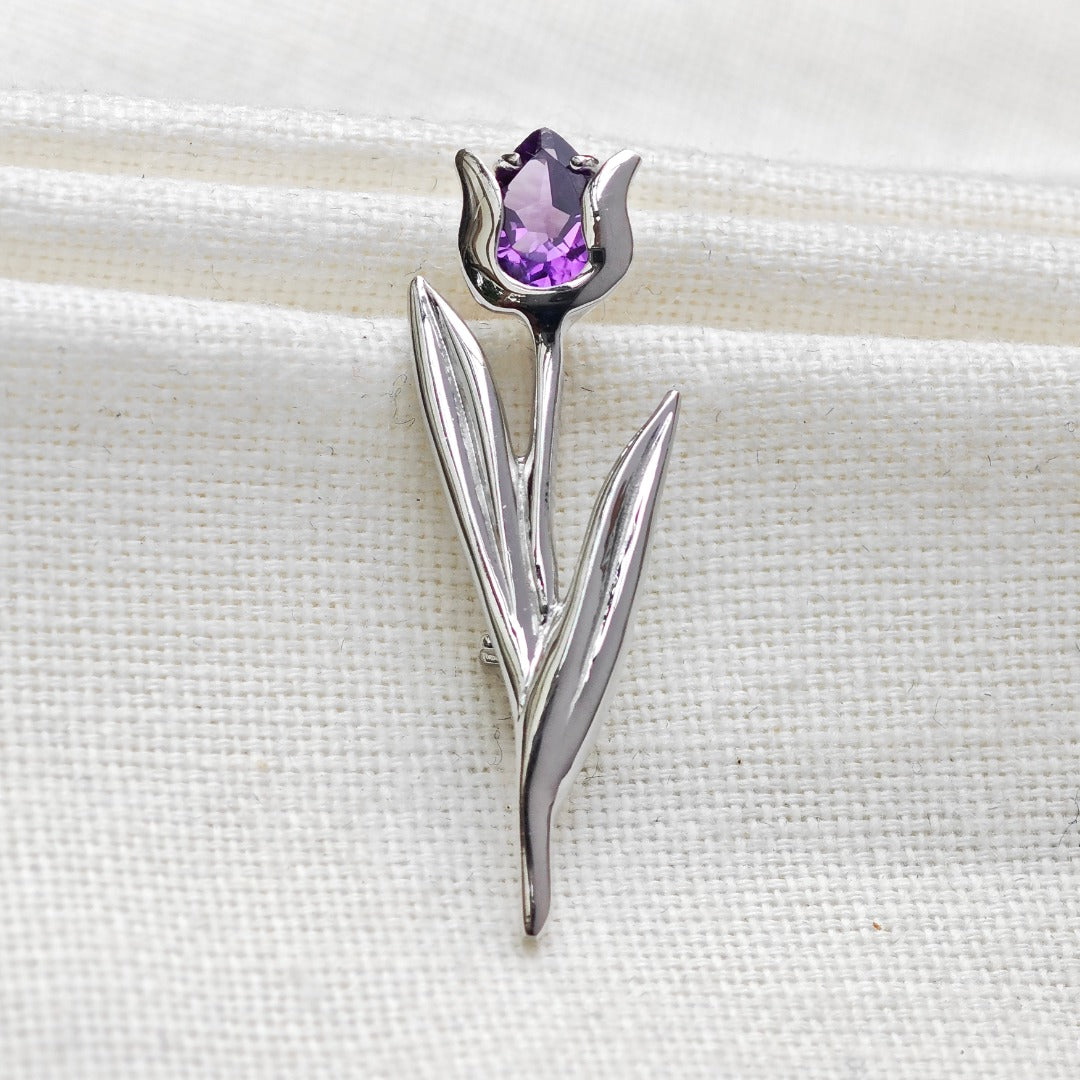 Amethyst Brooch Sterling Silver Tulip