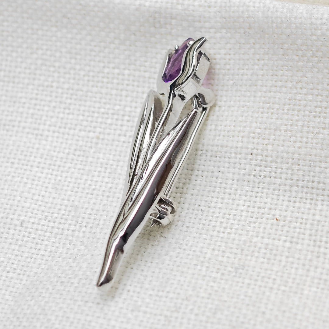 Amethyst Brooch Sterling Silver Tulip