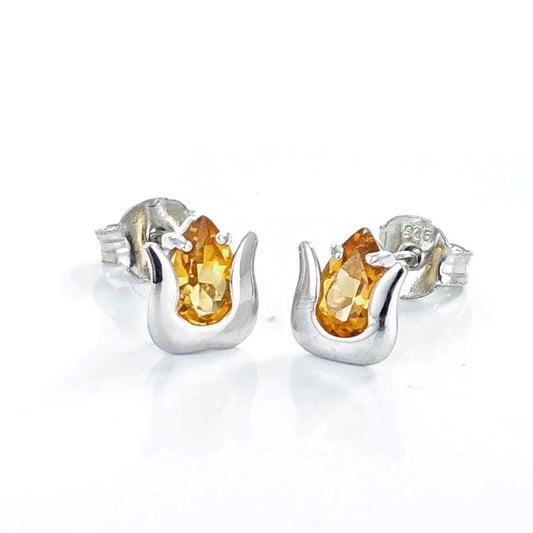 Elegant Sterling Silver Tulip Flower Earrings with Natural African Citrine Pear Cut Stones