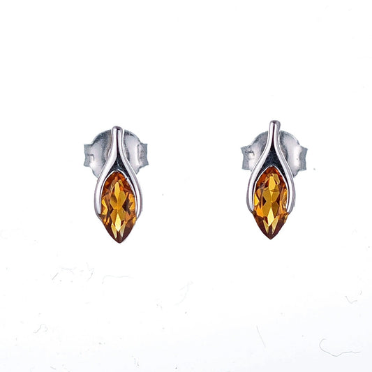 Citrine Earrings Sterling Silver Studs Minimalist Marquise